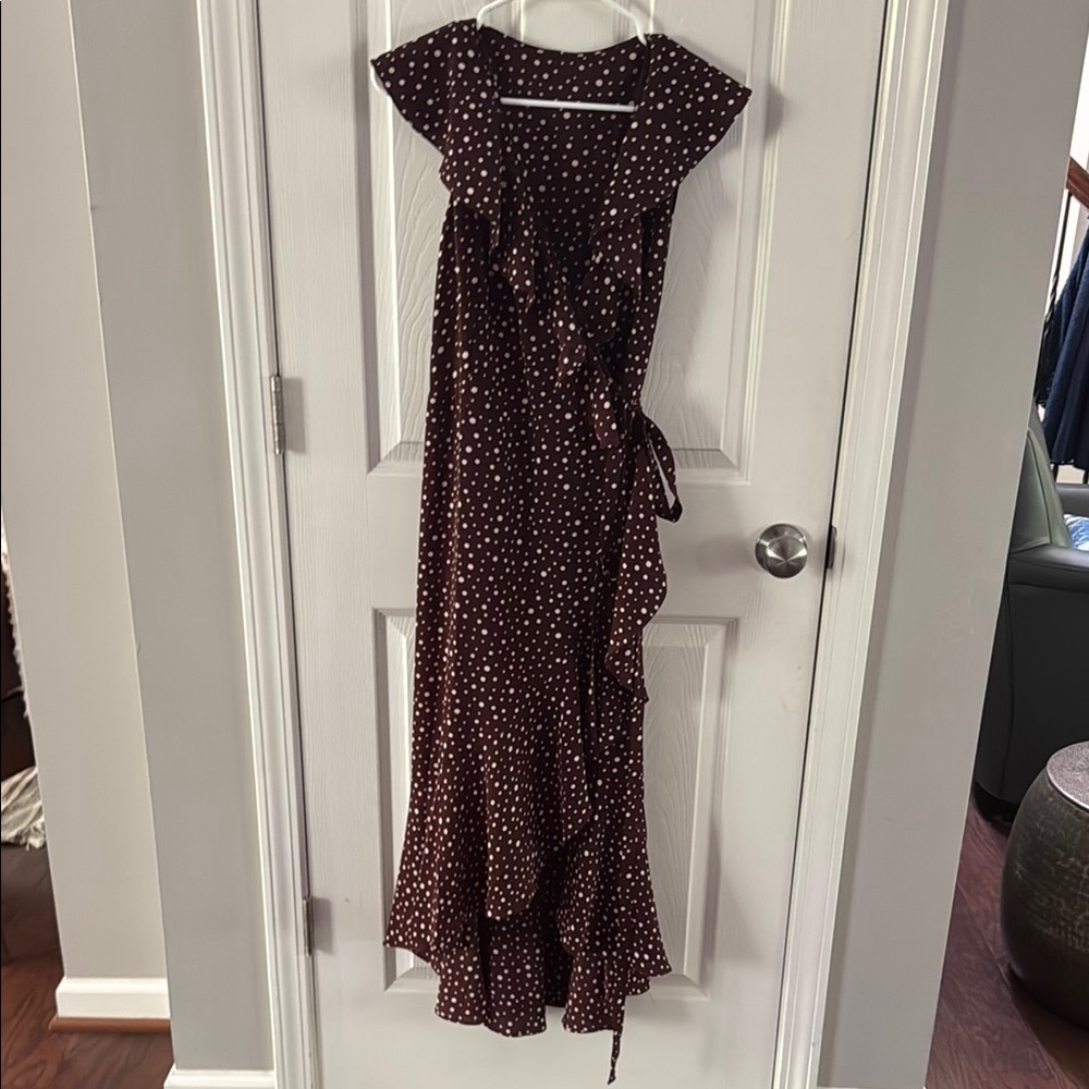 Max Studio Polka Dot Ruffle Wrap Maxi Dress